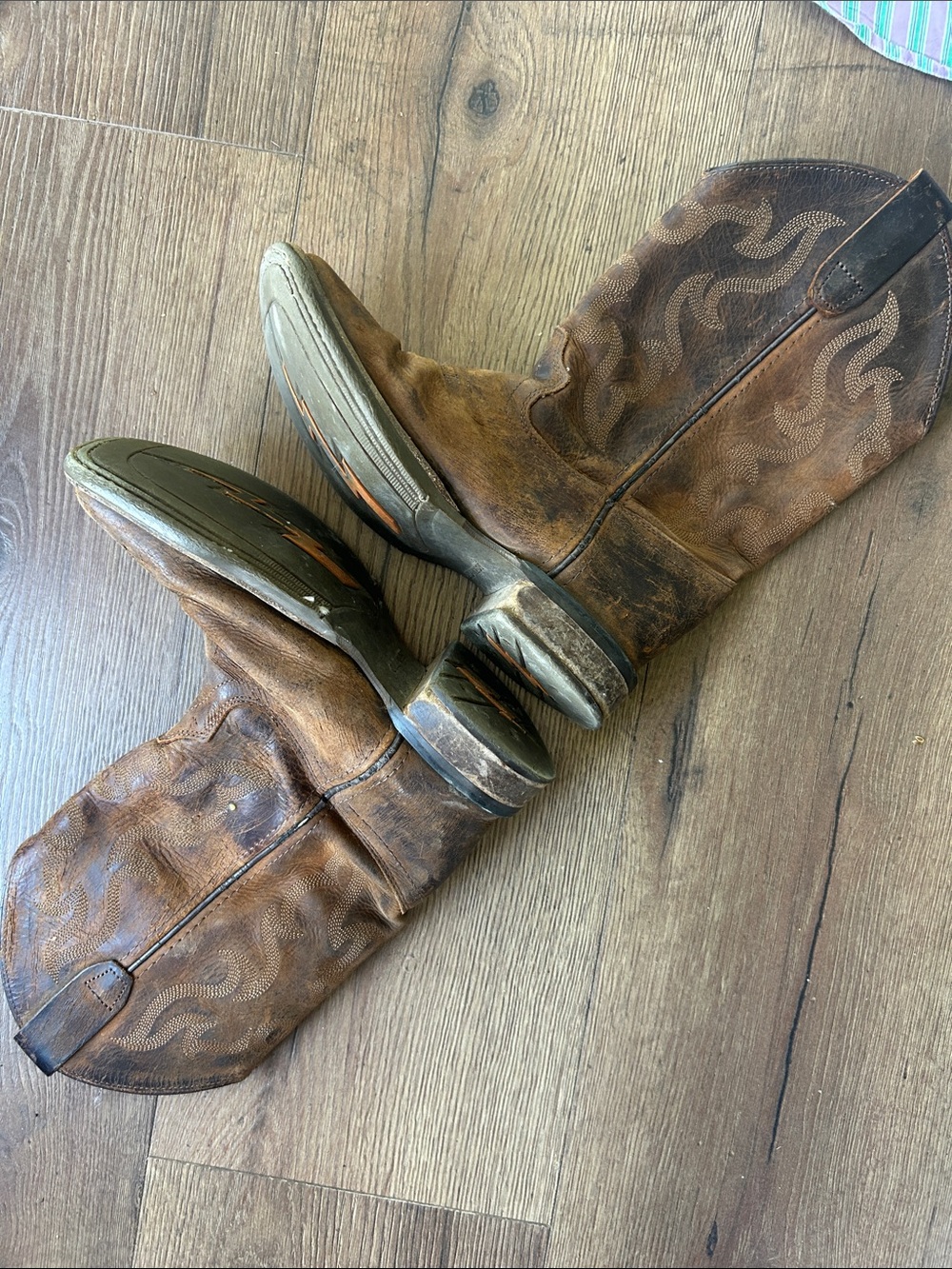 Old West Brown Distressed Leather Cowboy Bootst !! 5D